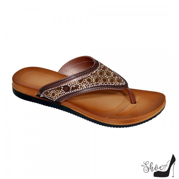 Dana Brown Jeweled Thong Flip Flops